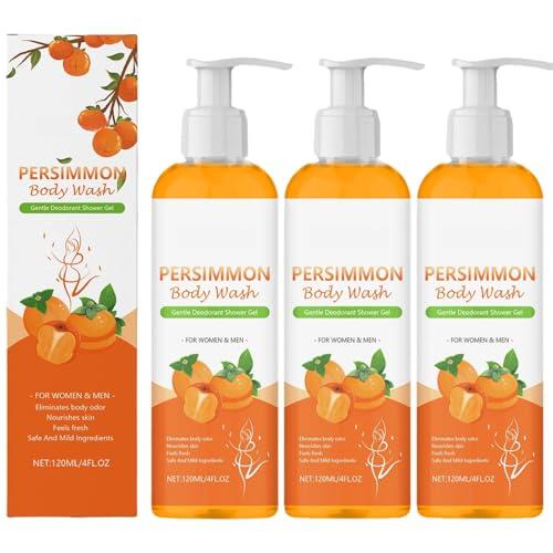 Gel De Ducha De Caqui - 3×Jabón Natural De Caqui De 120 Ml Con A-ceite De Coco Para Eliminar Olores Fuertes, Arom-a Fresco, Limpieza Profunda E Hidratación Para Mujeres, Hombres Y Personas Mayores