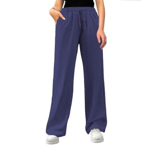 Pantalones casuales holgados de cintura alta con cordón para mujer, bolsillos laterales, cómodos, elásticos, cintura elástica, control de abdomen, parte inferior diaria, Morado Oscuro, XXL
