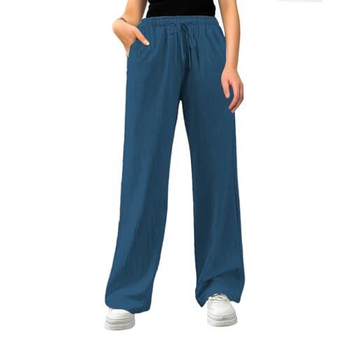 Pantalones casuales holgados de cintura alta con cordón para mujer, bolsillos laterales, cómodos, elásticos, cintura elástica, control de abdomen, parte inferior diaria, azul marino, 3XL