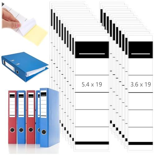 Seutmrou 100Pcs Etiquetas Autoadhesivas para Lomo, Carpeta Pegatinas para Carpetas, 2 Tipos 5.4 x 19cm&3.6 x 19cm para organizar documentos y etiquetar elementos, para oficinas, bibliotecas y archivos