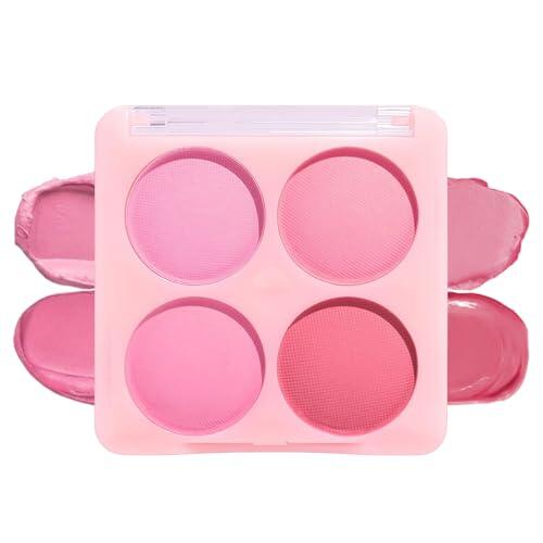 Radiella 4 Colores Paleta de Rubor Mate Rosa, Rubor en Polvo Rosa para Mujeres, en Polvo de Larga Duración, Acabado Natural Maquillaje Facial Blush, 7g Peso