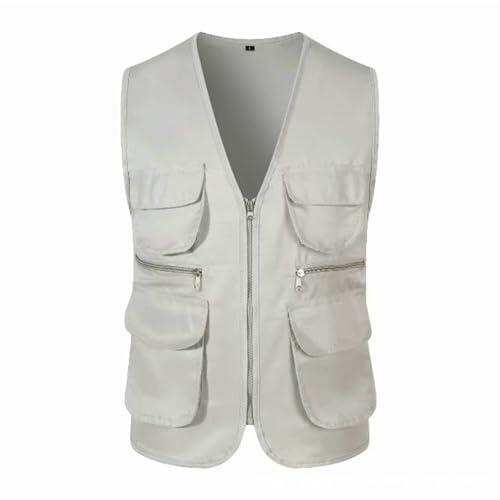 QXQLSH - Chaleco de pesca para hombre y hombre, casual, ligero, chaleco utilitario, para pesca al aire libre, chaleco de safari, chaleco de viaje con bolsillos con cremallera, blanco, XL