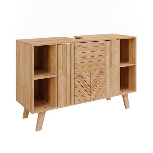 Vicco Mueble bajo Lavabo Lucie, Bambú, 100 x 65 cm con 2 cajones, Apto para el Almacenamiento Que Ahorra Espacio de artículos de baño