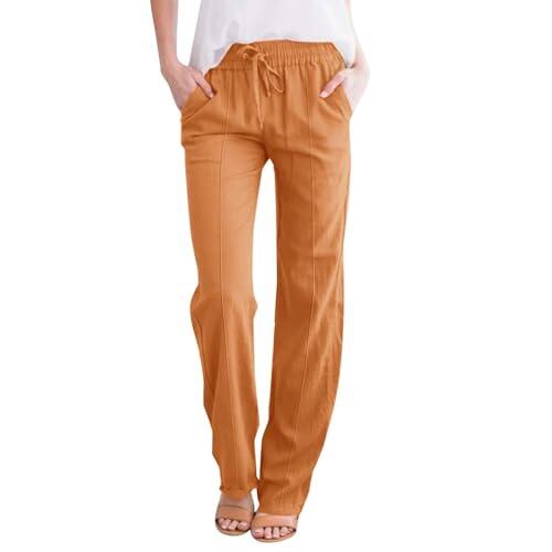 Pantalones largos de lino de cintura alta y pierna ancha para mujer, ligeros, casuales, para verano, playa, control de abdomen, caqui, XL