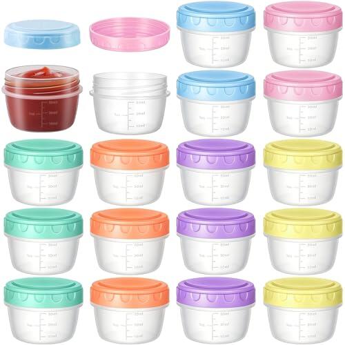 Pack de 18 Recipientes Pequeños de 80ml con Tapa - Mini Botes Herméticos con Escala de Medición, Sin BPA, Apilables - Táper Mini de Plástico para Salsas, Aderezos, Frutos Secos y Especias (6 Colores)