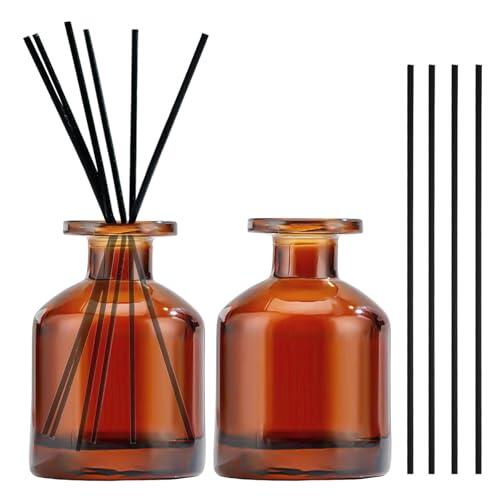 2 Piezas 150ml Ambientador Varillas, Botellas de Vidrio Difusor, Botellas Difusoras, con 10 Varillas, para Aromatización de Ambientes y Aromaterapia, para Hogar, Oficina, Repuesto DIY（Marrón）