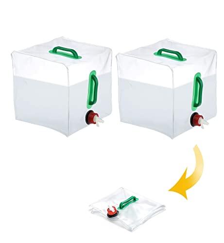 dellyy Bidon Agua Plegable con Grifo, 2 PCS 20L Garrafa Agua Plegable, para Lavar Frutas y Yerduras, Ducharse, Hacer Barbacoas, IR de Picnic, Acampar y Viajar