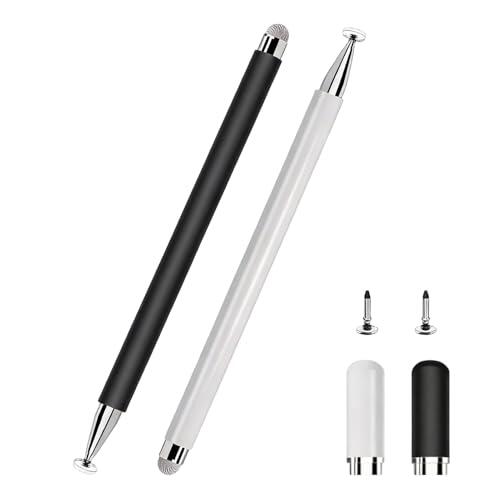 Juego de 2 lápices para todas las tabletas con diseño 2 en 1, lápiz táctil universal para teléfono móvil, lápiz táctil para todas las tabletas, compatible con iPad, Samsung, Huawei, Android, blanco
