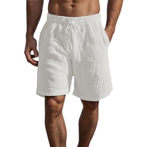 Pantalones cortos de verano para hombre, pantalones cortos de lino con bolsillos, holgados de un solo color, pantalones cortos de verano, holgados, pantalones cortos de ocio, pantalones de lino, #004