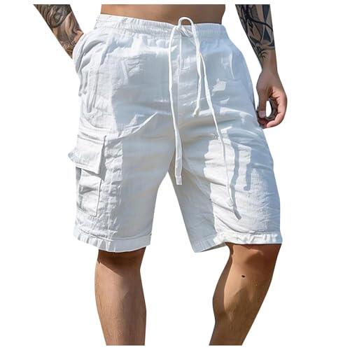 Pantalones cortos cargo de verano para hombre, pantalones cortos de lino para la playa con goma elástica, pantalones cortos para hombre, pantalones cortos para el tiempo libre, pantalones de lino, Nº