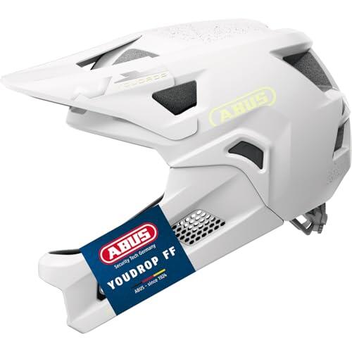 Casco ABUS MTB YouDrop FF - Casco fullface para niños y jóvenes - para iniciarse en el Ciclismo de montaña - con Protector de Barbilla extraíble - Blanco, Talla S