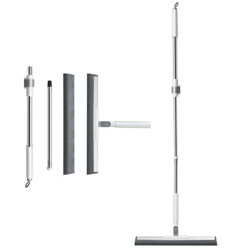 Cyiecweu Limpiacristales de Ducha Extensible y Desmontable con Cabezal Giratorio 180° Incluye Goma de Repuesto Escobilla de Goma para Baño, Suelos, Ventanas y Azulejos - Estanteria telescopica baño