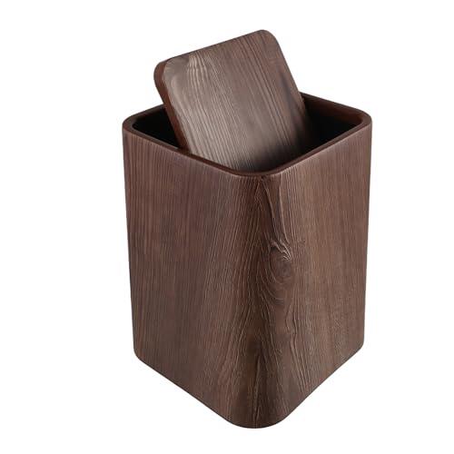 EXCEART Papelera Rectangular Cubo de Basura Compacto y Funcional de Plástico con Tapa Abatible Estilo Madera Rústica Diseño Elegante y Estable para Oficina y Hogar