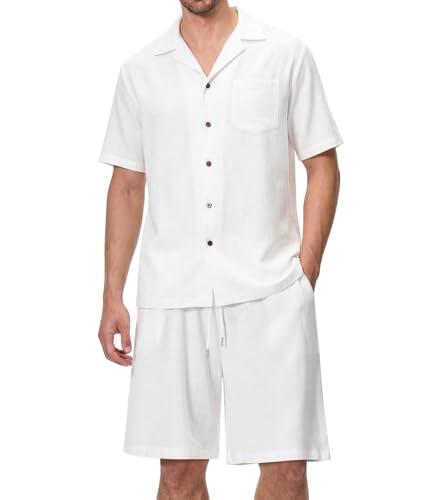 Suwangi Conjunto Camisa y Pantalones cortos para Hombre Conjunto Lino Casual Playa Verano 2 Piezas con Bolsillo