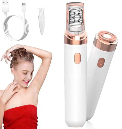 Depiladora Facial Mujer - Depiladora Facial EléCtrica Recargable 2 En 1 Con Luz Led, DepilacióN Precisa E Indolora Para Una Piel Suave En Rostro, Barbilla Y Labio Superior (Blanco)
