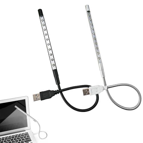 Zerabidpro 2 pcs USB led lámparas de lectura con cuello de cisne flexible, Portátiles y Ajustables, en Negro y Plata, Ideal para Libros y Ordenadores, Luz de Teclado - Eficiencia Energética Clase A