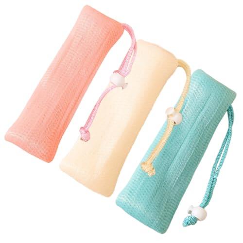 Zerodeko Bolsas de Jabón Exfoliantes Multicapa 3 Piezas (rosa, Beige, Verde) para Baño y Limpieza Facial Malla Espumosa, Calcetín de Jabón Ahorrador y Uso en Barra