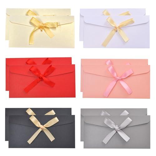 Reicyfang 12 sobres de papel nacarado con cinta, sobres de regalo de colores para invitaciones hechas a mano, cartas, bodas, cumpleaños