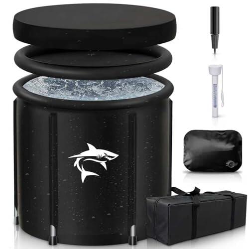 Lambluefly Cubo de hielo con sistema de refrigeración (80 cm de diámetro), XL, con 8 barras de acero inoxidable, bolsa de deporte, protección térmica, cubierta antipolvo