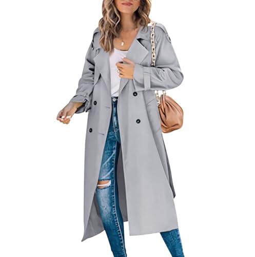 Gabardina Mujer Larga Abrigo Trench Chaqueta Cortavientos Gabardinas de Mujer Primavera Trenchcoat Trench Coat Women Abrigo Gabardina Cazadora Chaquetas Cortavientos Mujeres Tallas Grandes Gris XXL