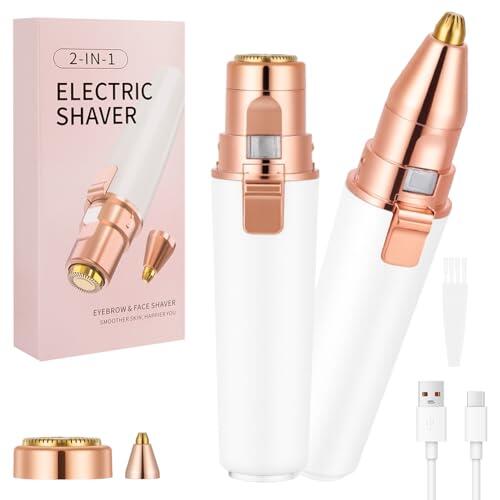AOOWU Afeitadora Mujer, 2 en 1 Removedor de Vello Facial y Cejas para Mujeres, Recargable Afeitadora Electrica con Luz LED, Portátil Afeitadora Electrica Mujer para Cuerpo, Vello Facial y Labios