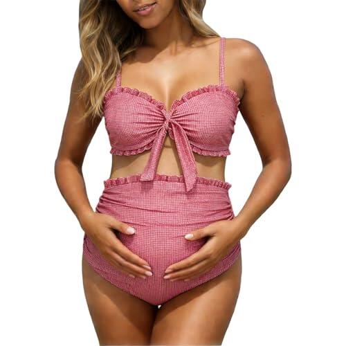 Traje de baño premamá de dos piezas con tirantes ajustables, bikini de cintura alta para playa, piscina, embarazo, natación, vacaciones de verano, Rojo sandía, L