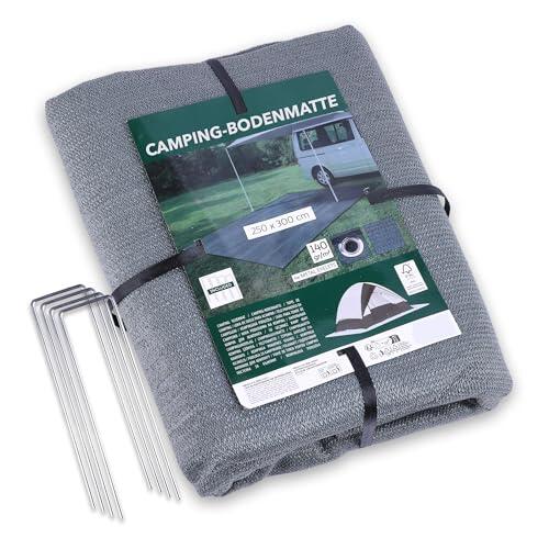 Tool & Tree Alfombra de suelo para camping, 250 x 300 cm, resistente a la intemperie (gris), para caravana, tienda de campaña, playa, jardín o terraza, con 4 ojales metálicos, alfombrilla protectora