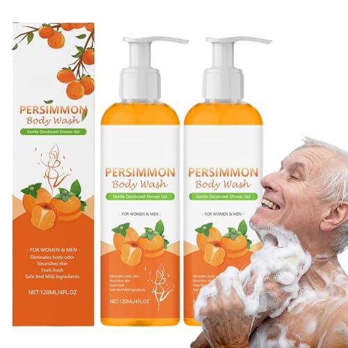 2 Piezas Gel De Ducha Natural De Caqui, 120 Ml Gel De Baño De Caqui, Jabón De Caquis Para El Olor De Las Personas, Desodorización Eficiente, Fragancia Duradera, Piel Suave Y Espuma