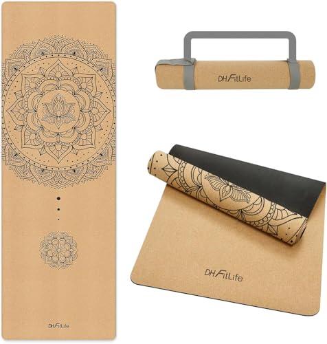 DH FitLife Esterilla Yoga Antideslizante de Corcho y Caucho Natural, para Yoga, Pilates y Fitness, Fácil de Limpiar, Cómoda y Resistente