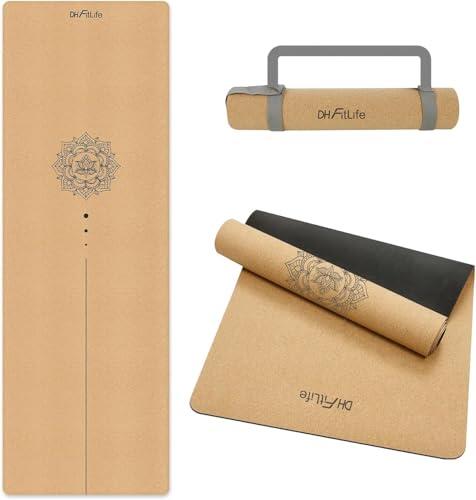DH FitLife Esterilla Yoga Antideslizante de Corcho y Caucho Natural, para Yoga, Pilates y Fitness, Fácil de Limpiar, Cómoda y Resistente