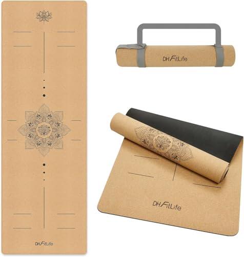 DH FitLife Esterilla Yoga Antideslizante de Corcho y Caucho Natural, para Yoga, Pilates y Fitness, Fácil de Limpiar, Cómoda y Resistente