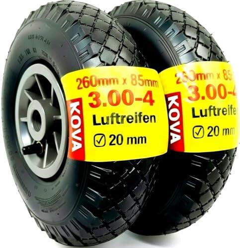KOVA 2 ruedas para carretilla neumática 3.00-4, 260 x 85 mm, buje Ø 20 × 75, neumáticos con manguera y rueda, carretilla de aire, ruedas de repuesto, carretillas, rodamientos de ruedas, válvula