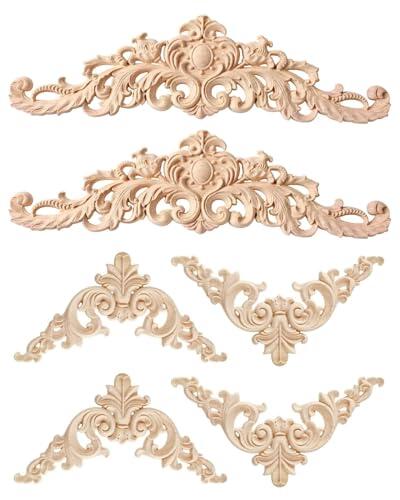 WINXMIN Molduras de Madera 6 Piezas Decoración Tallado Onlay Apliques Calcomanía Apliques Esquina Marco Esquina Onlay Muebles,palilleria madera pared decoracion