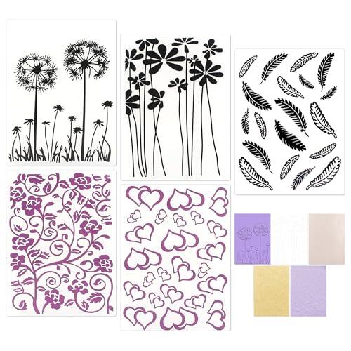 YiiHHooN Carpetas de Relieve 3D, 5 Piezas Carpeta de Relieve 3D para Hacer Tarjetas, 5 Estilos Flor Corazón Carpeta de Embossing Transparente de Plástico para Scrapbooking y Manualidades de Tarjetas