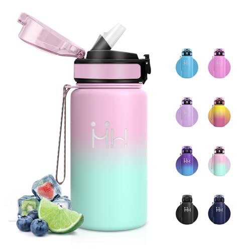Botella Agua de Acero Inoxidable 500ml, Botella Termica con Pajita, Termo sin BPA, Botella Termo sin BPA, a Prueba de Fugas, Fácil de Abrir, Cantimplora Termica Colegio, Escuela, Excursiones