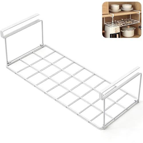 Mythlon Cesta Colgante Estante Inferior de Metal 40cm, Organizador de Armario Cocina y Zapatero, Estantería de Rejilla Blanca Sin Taladro, Ahorro de Espacio para Despensa y Dormitorio