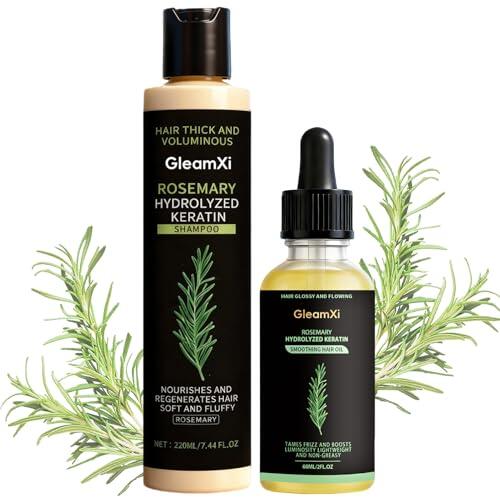 220ml Champu Romero,Set de Rosemary Shampoo,con 60ml Aceite Capilar de Romero,Champu Anticaida Mujer Hombres,Fortalece las Fibras Secas y Dañadas