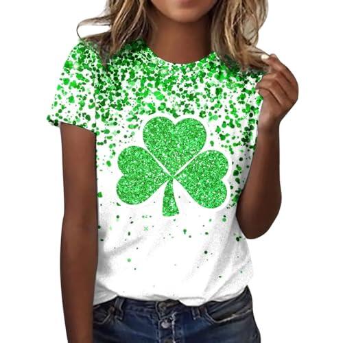Camiseta con purpurina para mujer, diseño de tréboles del día de San Patricio, estampado de lentejuelas, traje de duende, camiseta irlandesa de manga corta, regalo de San Patricio para fiesta informal