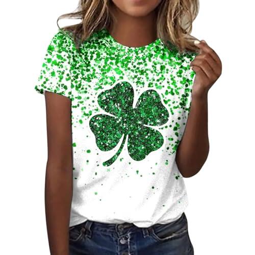 Camiseta con purpurina para mujer, diseño de tréboles del día de San Patricio, estampado de lentejuelas, traje de duende, camiseta irlandesa de manga corta, regalo de San Patricio para fiesta informal