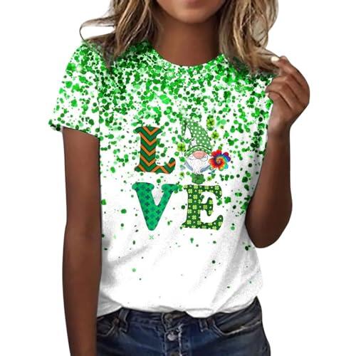 Camiseta con purpurina para mujer, diseño de tréboles del día de San Patricio, estampado de lentejuelas, traje de duende, camiseta irlandesa de manga corta, regalo de San Patricio para fiesta informal