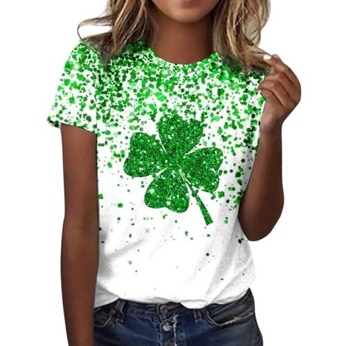Camiseta con purpurina para mujer, diseño de tréboles del día de San Patricio, estampado de lentejuelas, traje de duende, camiseta irlandesa de manga corta, regalo de San Patricio para fiesta informal