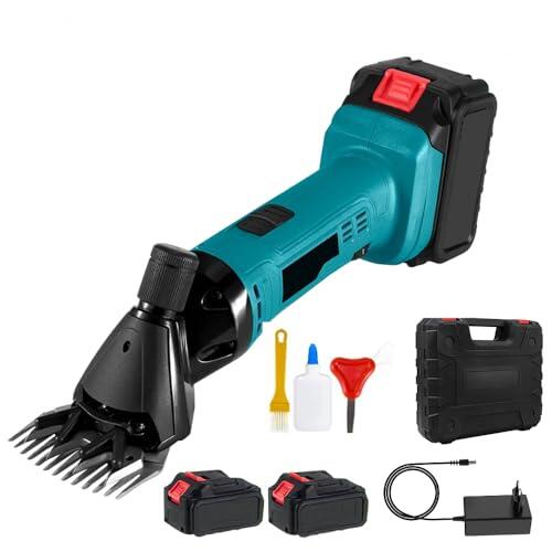 Cortacésped eléctrico 3500 RPM, con 2 baterías 4Ah, cortadora de 6 velocidades, profesional para pelos gruesos y enredados, para caballos, ovejas, cabras (azul)