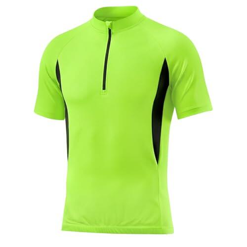 DiULi Maillot Ciclismo Hombre, Camiseta de Ciclismo Verano, Maillot Ciclista de Manga Corta, Ropa de Bicicleta con Media Cremallera, Tiras Reflexivas y 3 Bolsillos, Secado Rápido Respirable (Verde L)