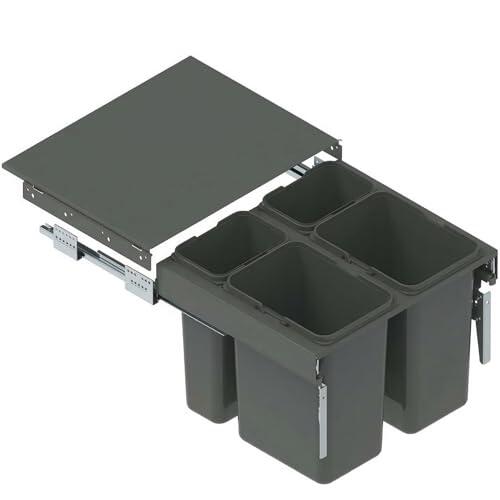 FurniFit Cubo de Basura Extraíble para Armario de 60 cm SEGREGO 56,4 x 48 x 42,5 cm (2x 20L + 2x 9L) Sistema de Reciclaje de 4 Cubos con Tapa y Cierre Suave (Soft-Close) Grafito