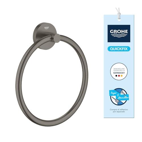 Toallero de aro GROHE Start (Metal, fijación Oculta, Incluye Tornillos y Tacos), tamaño 200 mm, Antracita Brushed Hard Graphite, 41174AL0