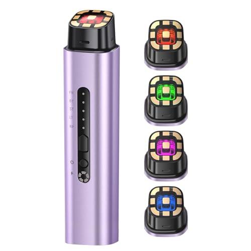 Aparato Radiofrecuencia Facial, 5 en 1 Masajeador Facial de Microcorriente, Dispositivo Eléctrico de Belleza Antiarrugas, Antiacné, Reafirmante y Lifting para Rostro y Cuello (Púrpura)