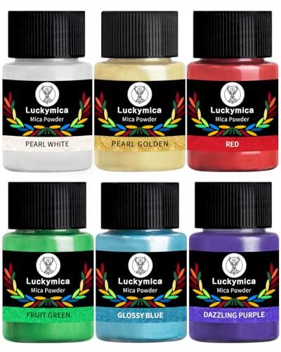 Luckymica Polvo de Mica, 6 Colores Pigmentos Perlados para Resina Epoxi, 60g Set de Pigmentos de Perla para Hacer Jabones, Bombas de Baño, Velas, Brillo de Labios, Esmalte de Uñas - Los Clásicos