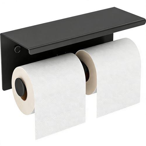 NICEME Portarrollos de Papel Higiénico de Doble Rollo, Portarrollos de Acero Inoxidable, Portarrollos de Papel Higiénico Comercial de Pared con Estante, Adecuado para Baños