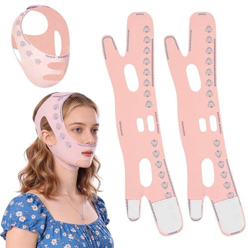 2 Piezas Correa Facial V Line Ajustable, Mascarilla para Papada Reutilizable en Forma de V, Banda de Ajuste de Cara de Barbilla en Forma de V, Banda Reafirmante Facial Transpirable, Ideal para Reducir