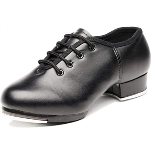 Zapatos de Claqué Profesionales con Dividida y Cordones de Cuero Sintético para Hombre (Black, 41) #5661
